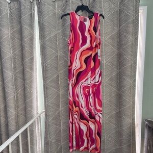 Donna Morgan Pink & Coral Wave Print Maxi Dress